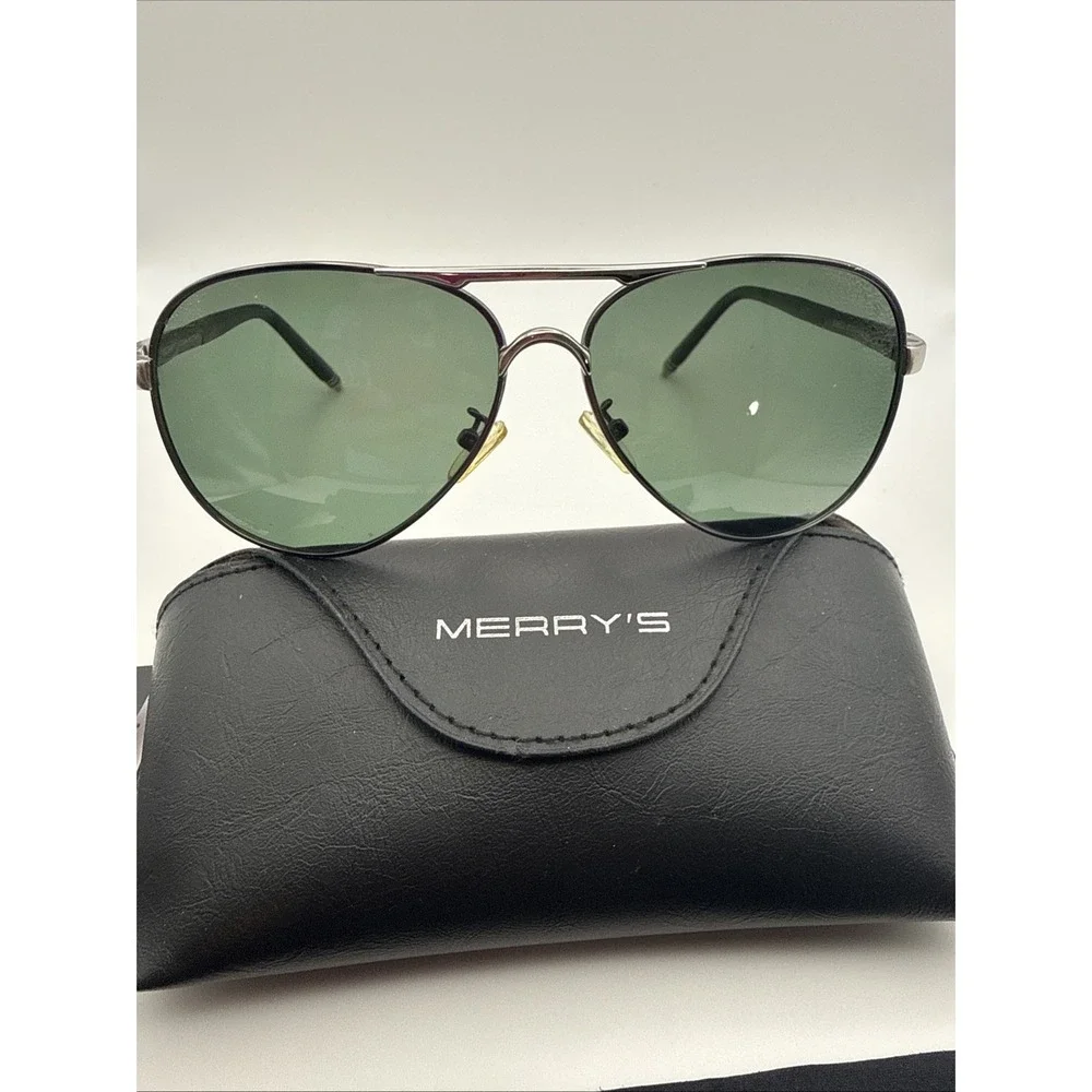 MERRY'S BLACK Aviator S'8513 61 -14-132 Sunglasses-ITALY- Includes case & cloth